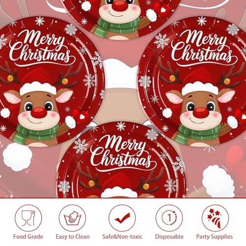 50 Pcs Red Reindeer Party Paper Plates - Grencian