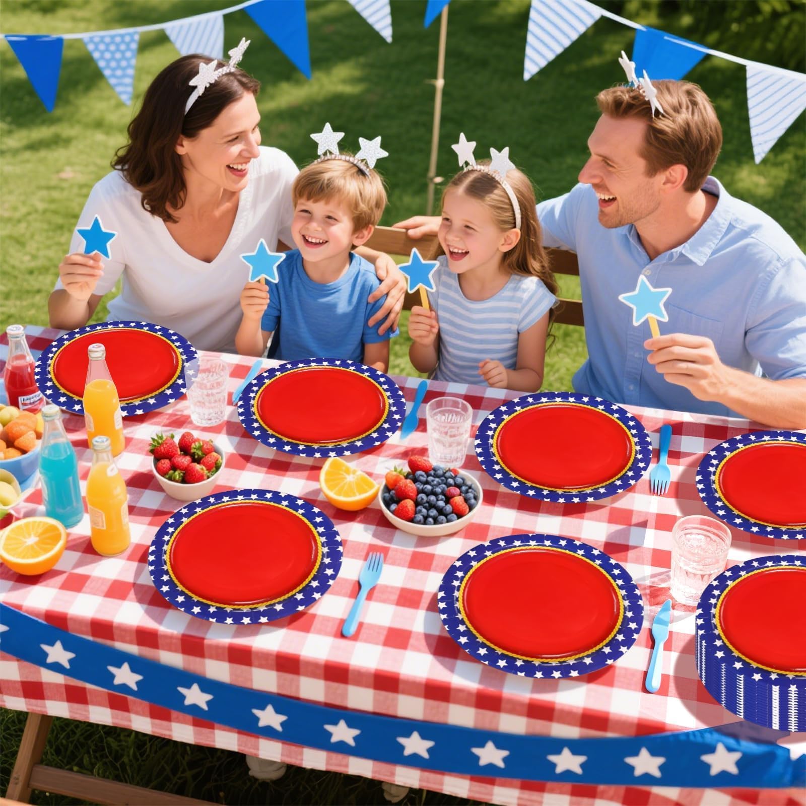 50 Pcs Red Wite Star Party Paper Plates - Grencian