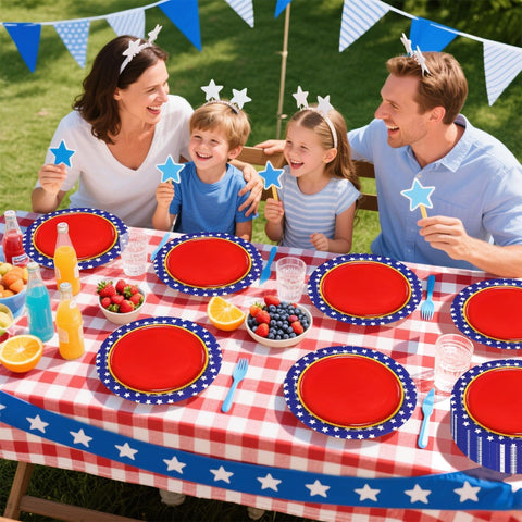 50 Pcs Red Wite Star Party Paper Plates - Grencian