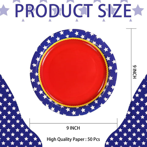50 Pcs Red Wite Star Party Paper Plates - Grencian
