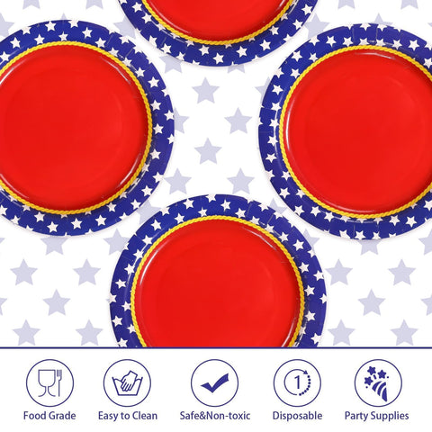 50 Pcs Red Wite Star Party Paper Plates - Grencian