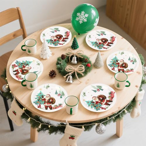 50 Pcs Santa Claus Red Gift Party Paper Plates - Grencian