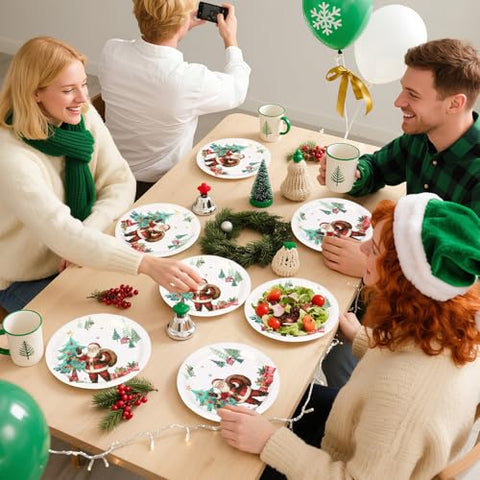 50 Pcs Santa Claus Red Gift Party Paper Plates - Grencian