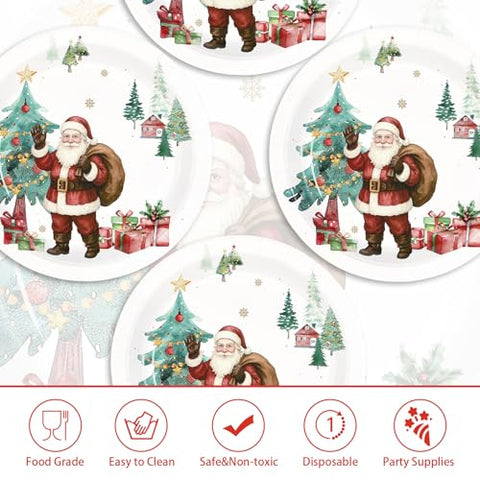 50 Pcs Santa Claus Red Gift Party Paper Plates - Grencian