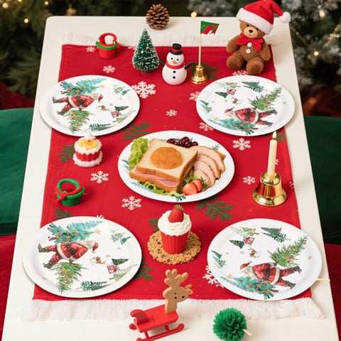 50 Pcs Santa Claus and Tree Party Paper Plates - Grencian