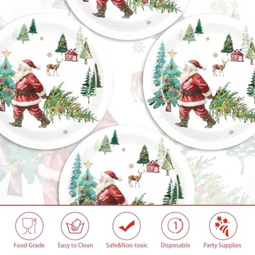 50 Pcs Santa Claus and Tree Party Paper Plates - Grencian