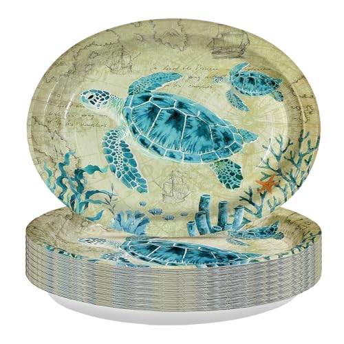 50 Pcs Sea Turtles Oval Party Paper Plates - Grencian