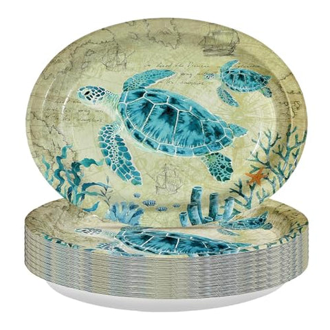 50 Pcs Sea Turtles Oval Party Paper Plates - Grencian