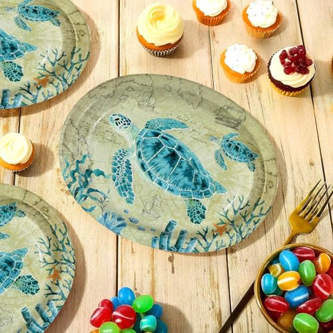 50 Pcs Sea Turtles Oval Party Paper Plates - Grencian