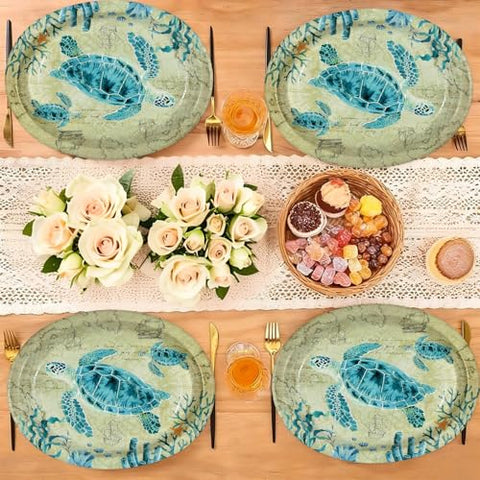 50 Pcs Sea Turtles Oval Party Paper Plates - Grencian