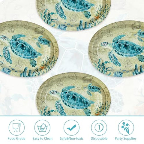 50 Pcs Sea Turtles Oval Party Paper Plates - Grencian