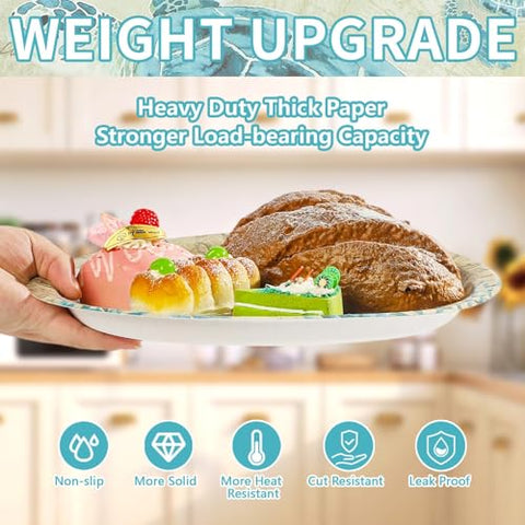 50 Pcs Sea Turtles Oval Party Paper Plates - Grencian