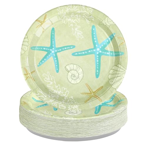 50 Pcs 10-inch Seashell Coral Party Paper Plates - Grencian