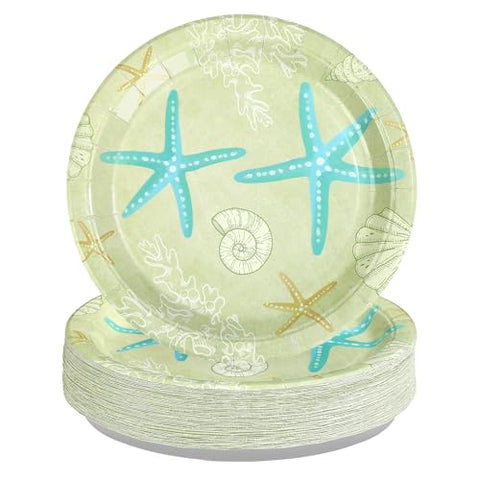 50 Pcs 10-inch Seashell Coral Party Paper Plates - Grencian