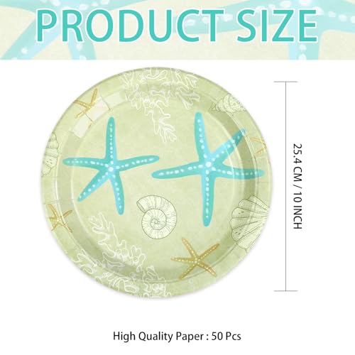 50 Pcs 10-inch Seashell Coral Party Paper Plates - Grencian