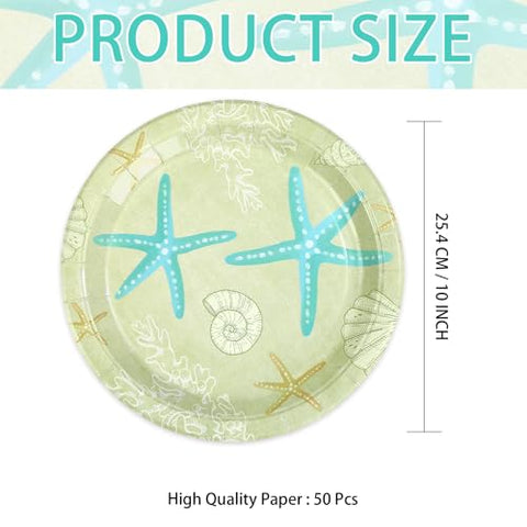 50 Pcs 10-inch Seashell Coral Party Paper Plates - Grencian