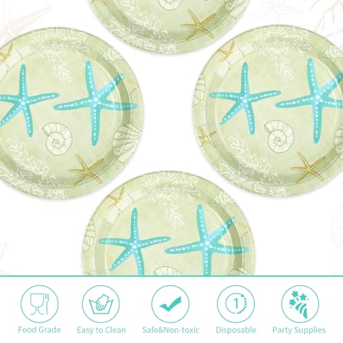 50 Pcs 10-inch Seashell Coral Party Paper Plates - Grencian