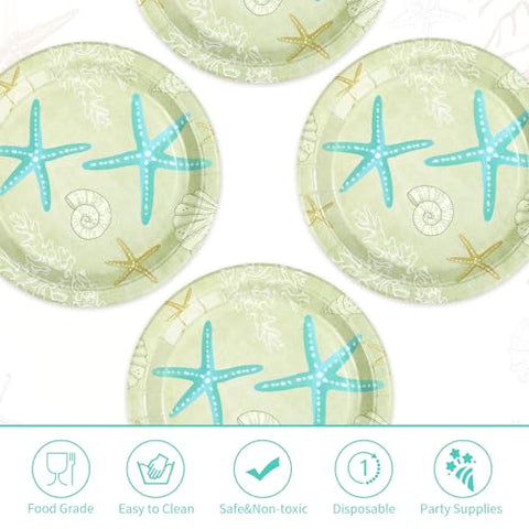 50 Pcs 10-inch Seashell Coral Party Paper Plates - Grencian
