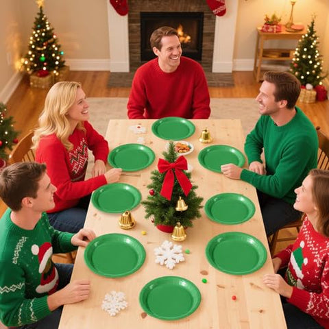 50 Pcs Solid Green Party Paper Plates - Grencian