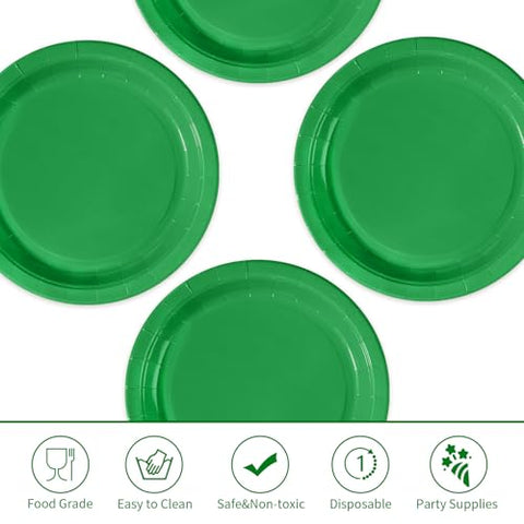 50 Pcs Solid Green Party Paper Plates - Grencian