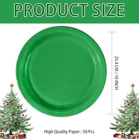 50 Pcs Solid Green Party Paper Plates - Grencian