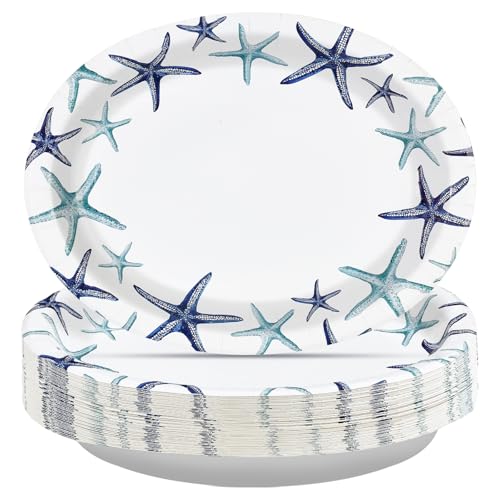 50 Pcs Starfish Oval Party Paper Plates - Grencian