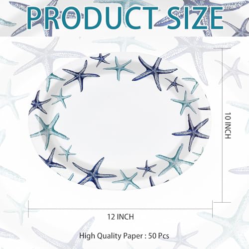 50 Pcs Starfish Oval Party Paper Plates - Grencian