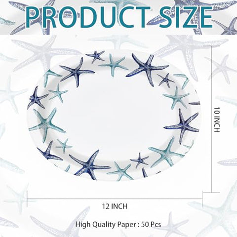 50 Pcs Starfish Oval Party Paper Plates - Grencian
