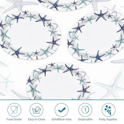 50 Pcs Starfish Oval Party Paper Plates - Grencian