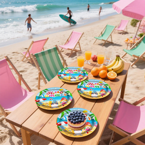 50 Pcs Summer Gnome Party Paper Plates - Grencian