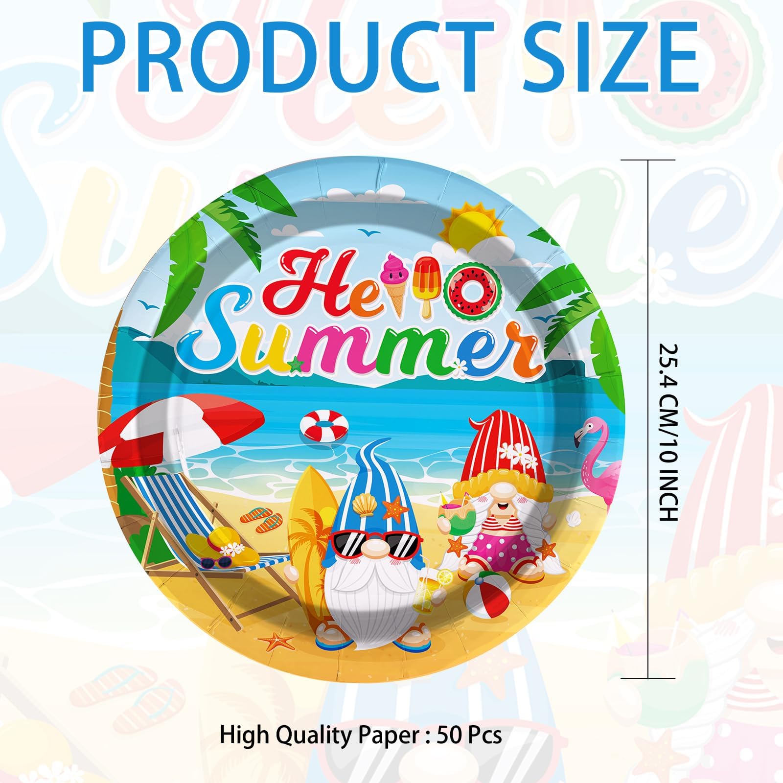 50 Pcs Summer Gnome Party Paper Plates - Grencian