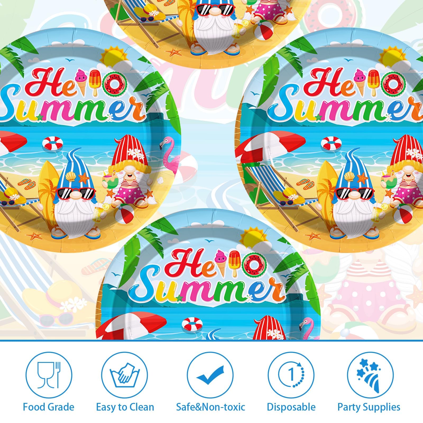 50 Pcs Summer Gnome Party Paper Plates - Grencian