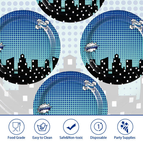 50 Pcs Super Hero Cityscape Party Paper Plates - Grencian