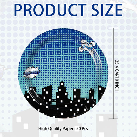 50 Pcs Super Hero Cityscape Party Paper Plates - Grencian