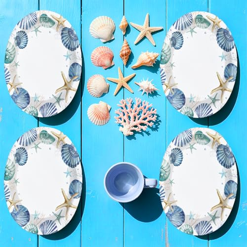 50 Pcs Under the Sea Oval Party Paper Plates - Grencian