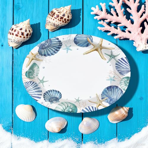 50 Pcs Under the Sea Oval Party Paper Plates - Grencian
