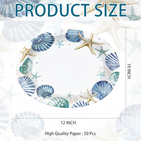50 Pcs Under the Sea Oval Party Paper Plates - Grencian