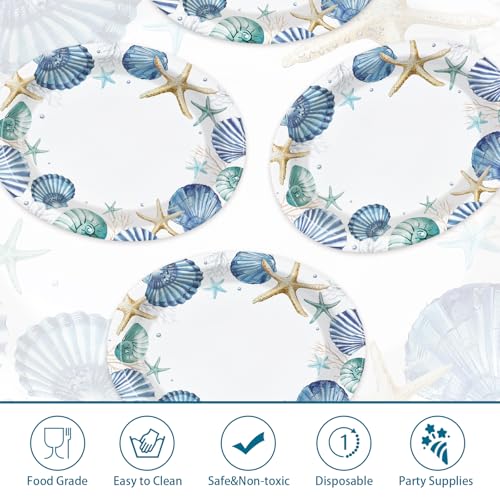 50 Pcs Under the Sea Oval Party Paper Plates - Grencian
