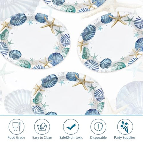 50 Pcs Under the Sea Oval Party Paper Plates - Grencian