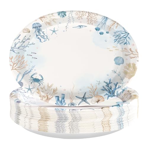 50 Pcs Underwater World Oval Party Paper Plates - Grencian