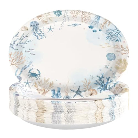 50 Pcs Underwater World Oval Party Paper Plates - Grencian