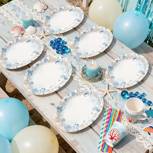 50 Pcs Underwater World Oval Party Paper Plates - Grencian