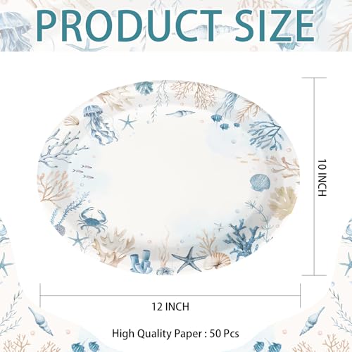 50 Pcs Underwater World Oval Party Paper Plates - Grencian