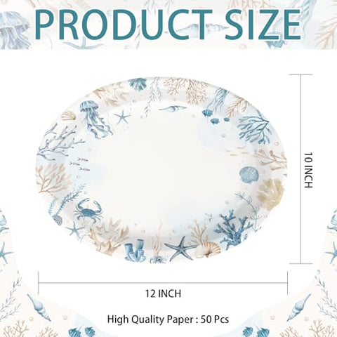 50 Pcs Underwater World Oval Party Paper Plates - Grencian