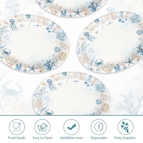 50 Pcs Underwater World Oval Party Paper Plates - Grencian