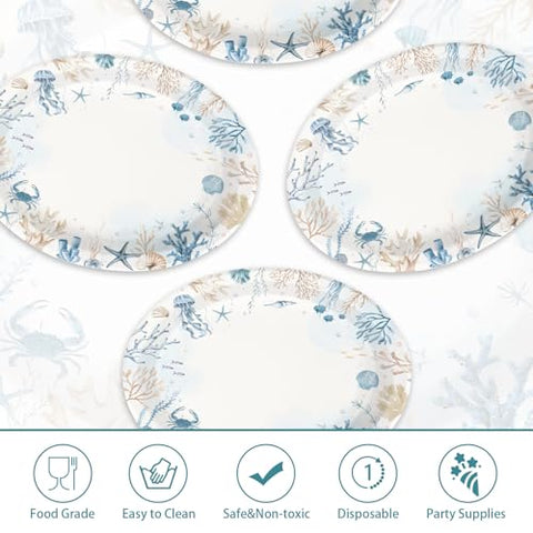 50 Pcs Underwater World Oval Party Paper Plates - Grencian
