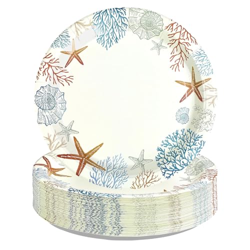 50 Pcs 10-inch Vintage Starfish Party Paper Plates - Grencian