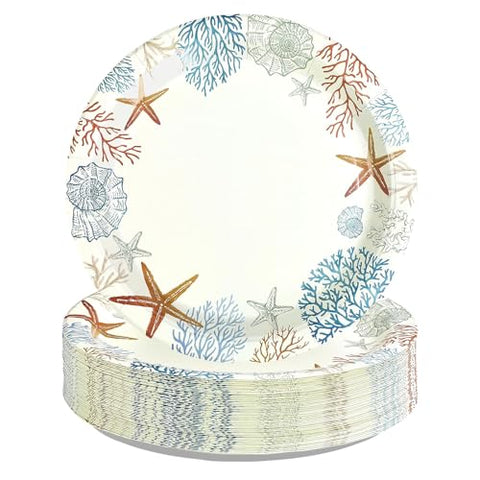 50 Pcs 10-inch Vintage Starfish Party Paper Plates - Grencian
