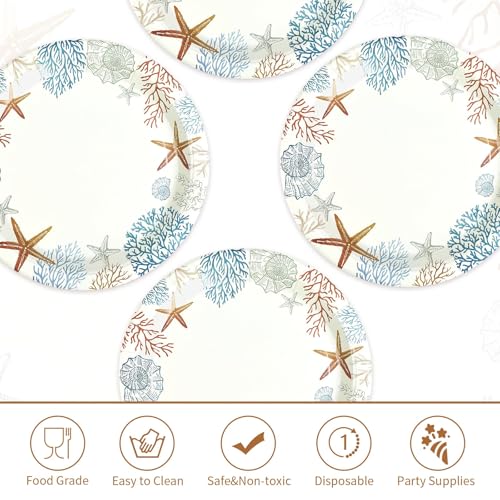 50 Pcs 10-inch Vintage Starfish Party Paper Plates - Grencian