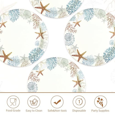 50 Pcs 10-inch Vintage Starfish Party Paper Plates - Grencian